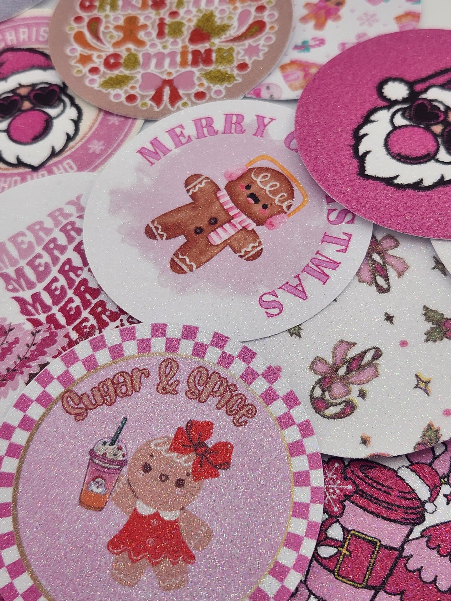 15pc GLITTER  pink christmas cardstock